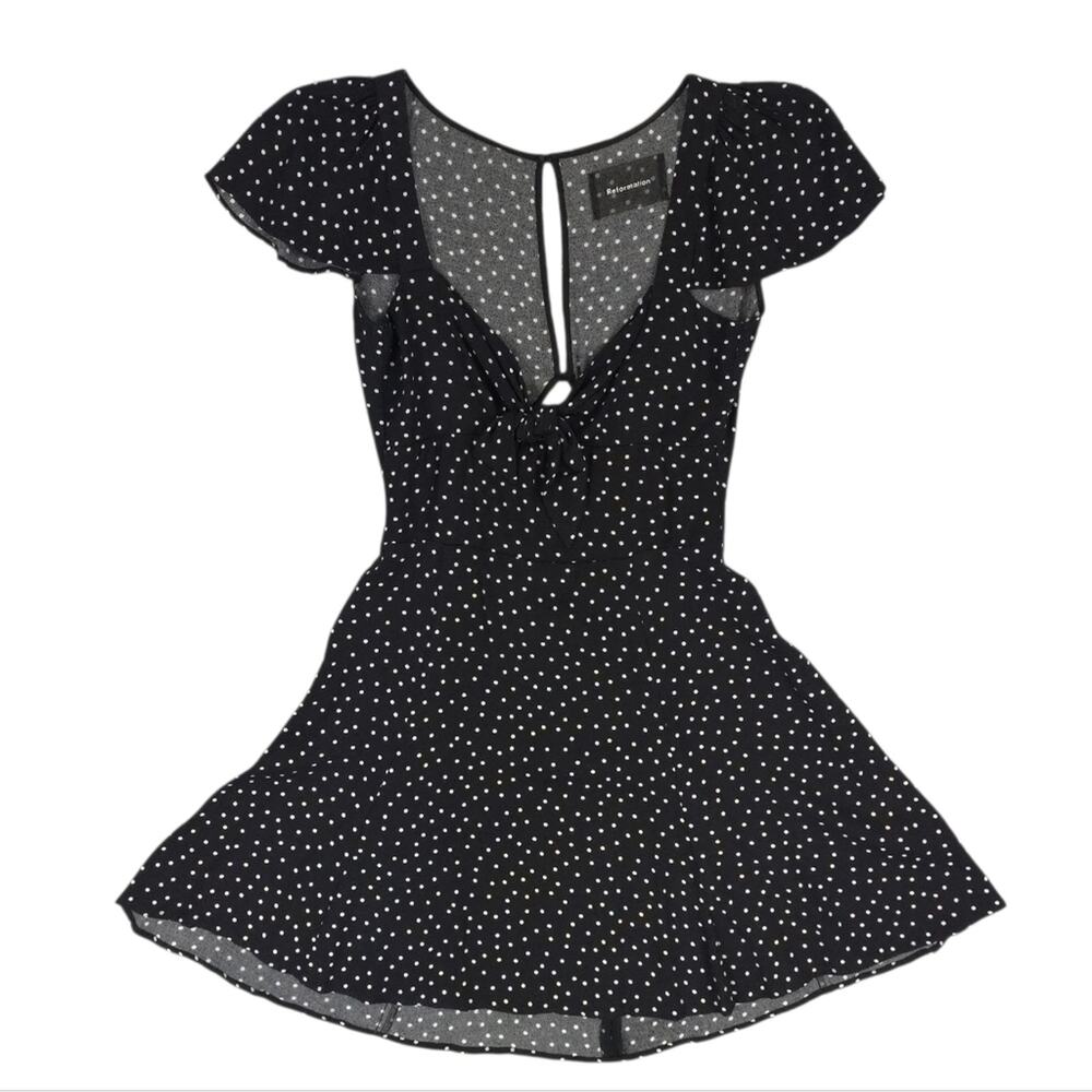 Reformation Elio Mini Dress Polka Dot Print Flutter Cap Sleeve - Picture 3 of 13